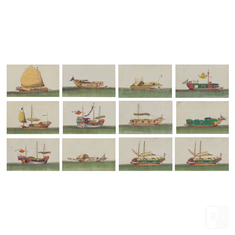 中國畫家 十九世紀 船圖一組十二幅 水粉紙本 鏡框 | CHINESE ARTIST (19TH CENTURY) - 图14